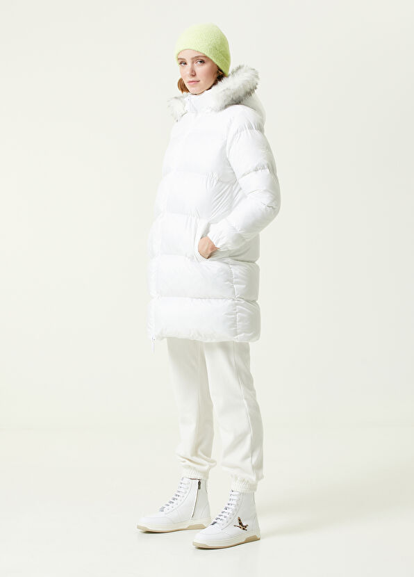 Beymen Club Beyaz Kapüşonlu Uzun Puff Mont - 4