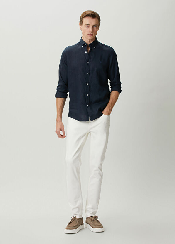 Beymen Club Comfort Fit Linen Shirt With Tonal Embroidery - 3
