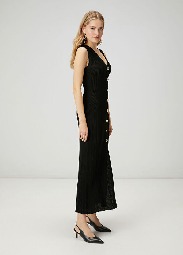 Beymen Club Black Amorphous Button-Down Maxi Knit Dress - 3