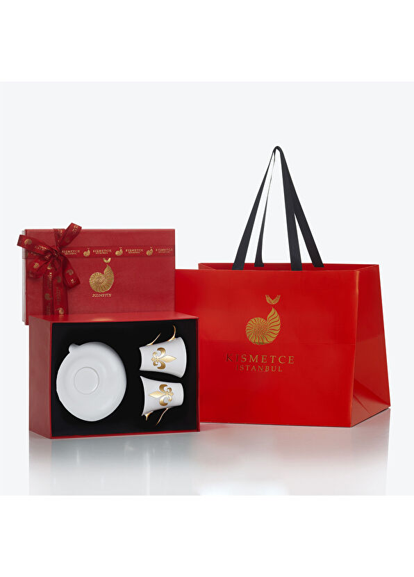 Kısmetce Fleur De Lis Beyaz Porselen 2li Kahve Fincanı Seti - 4