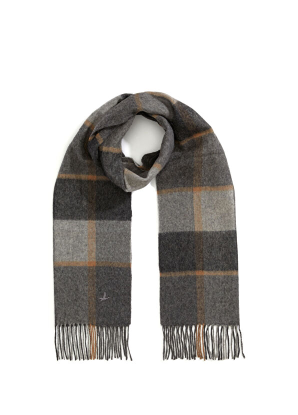 Beymen Club Grey Plaid Men's Wool Scarf - 2