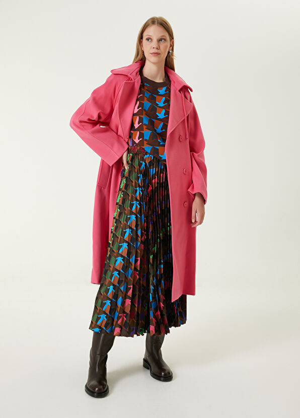 Beymen Club Fuşya Kapüşonlu Kruvaze Kaşe Pardösü - 1