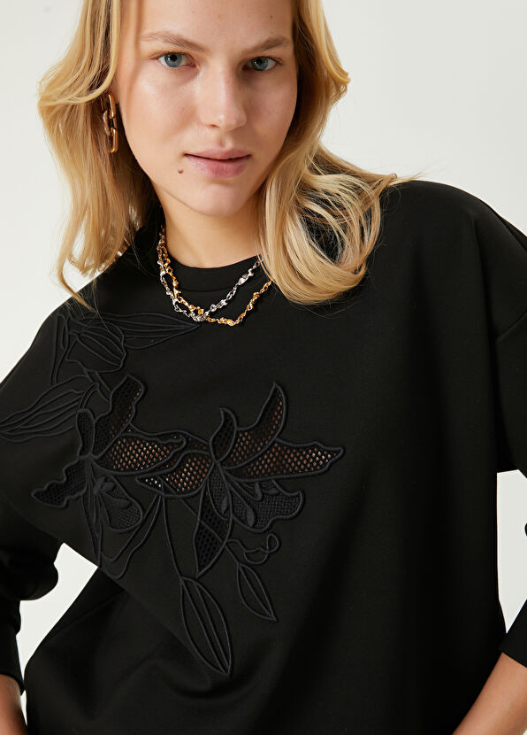 Beymen Club Siyah Çiçek Nakışlı Sweatshirt - 2