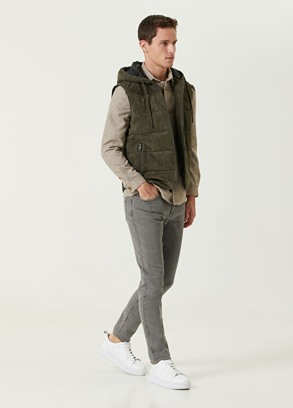 Beymen Club Khaki Hooded Quilted Suede Vest - 2