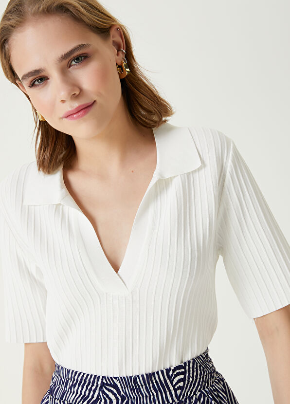 Beymen Club Beyaz Polo Yaka Kazak - 2