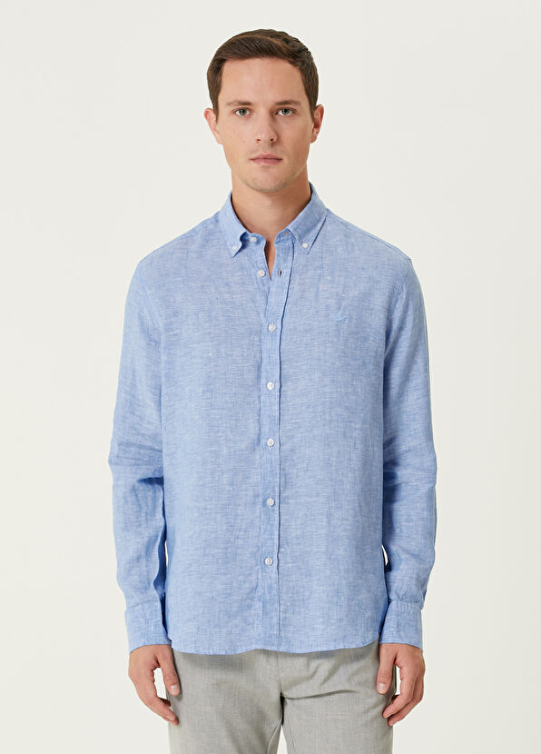 Beymen Club Comfort Fit Blue Linen Shirt - 1