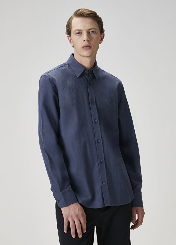 Beymen Club Comfort Fit Koyu Mavi Flanel Dokulu Gömlek - 3