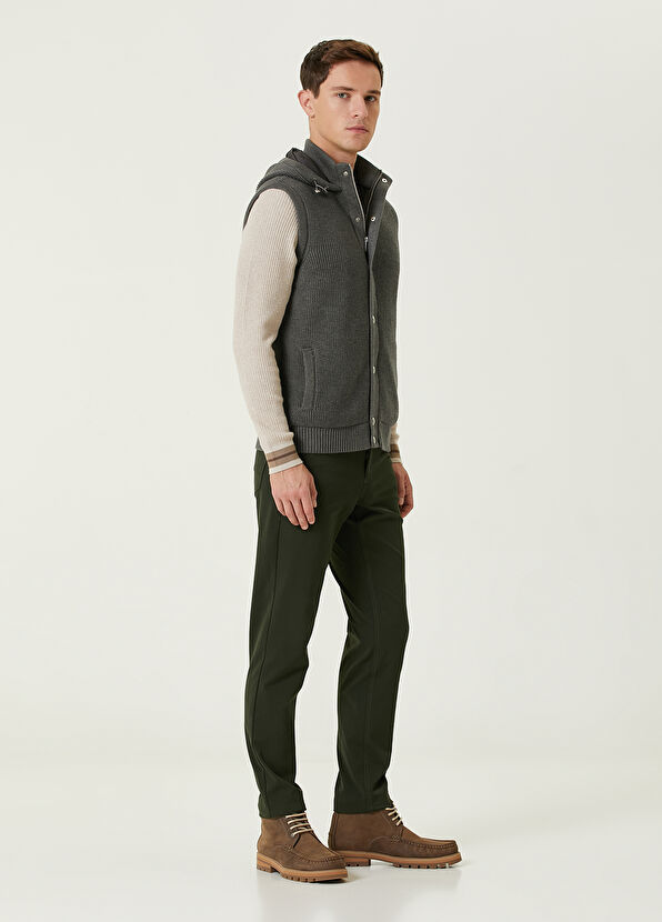 Beymen Club Grey Hooded Knit Textured Wool Knit Vest - 3
