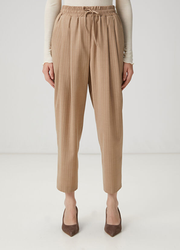 Beymen Club Camel Çizgili Yün Pijama Pantolon - 4