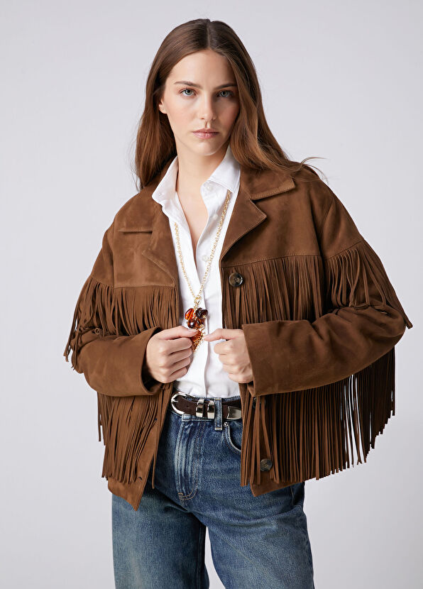 Beymen Club Brown Fringed Leather Jacket - 3