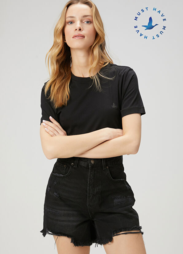 Beymen Club Black Logo Basic T-Shirt - 1