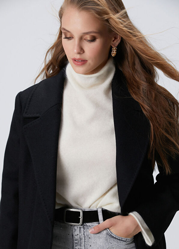 Network Siyah Kaşmir Ve Yün Karışımlı Palto - 2