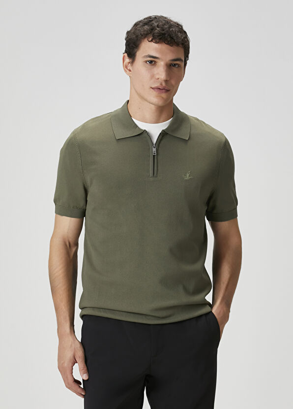 Beymen Club Haki Polo Yaka Kısa Kollu Triko - 1