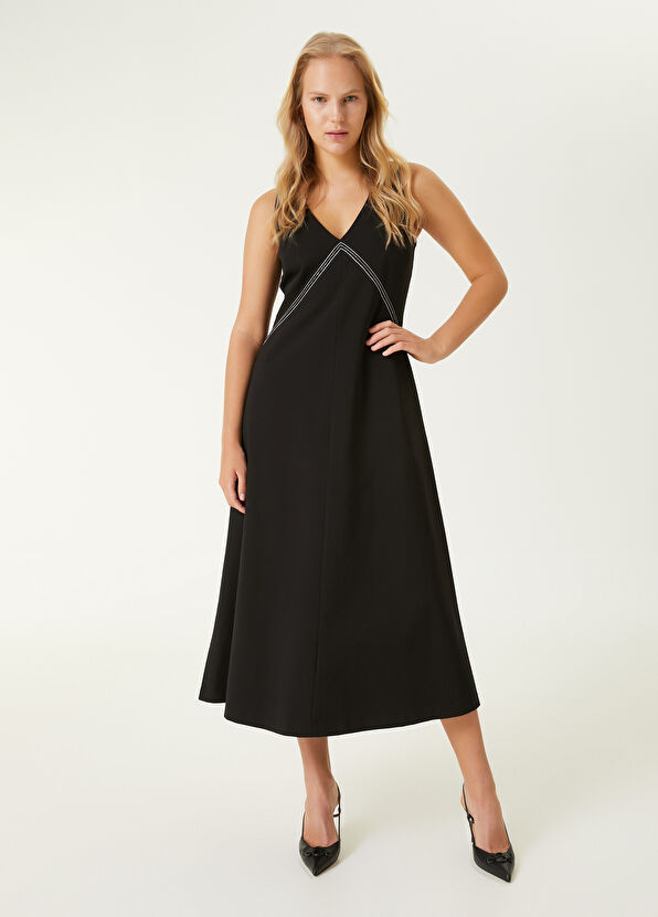 Beymen Club Siyah Zincir Detaylı Midi Evaze Jersey Elbise - 3