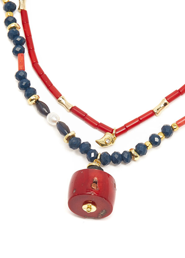 Beymen Club Kırmızı Taşlı Kadın 2li Kolye - 2