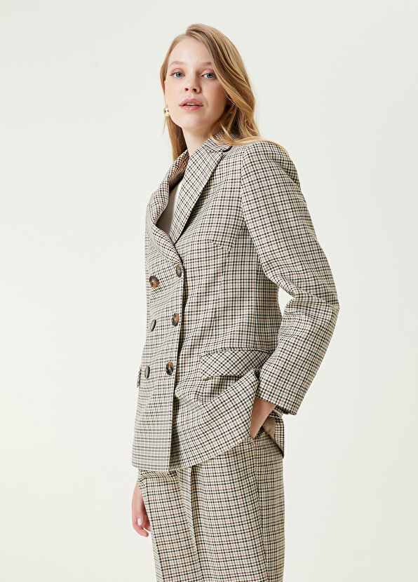 Beymen Club Beige Houndstooth Double-Breasted Blazer - 4