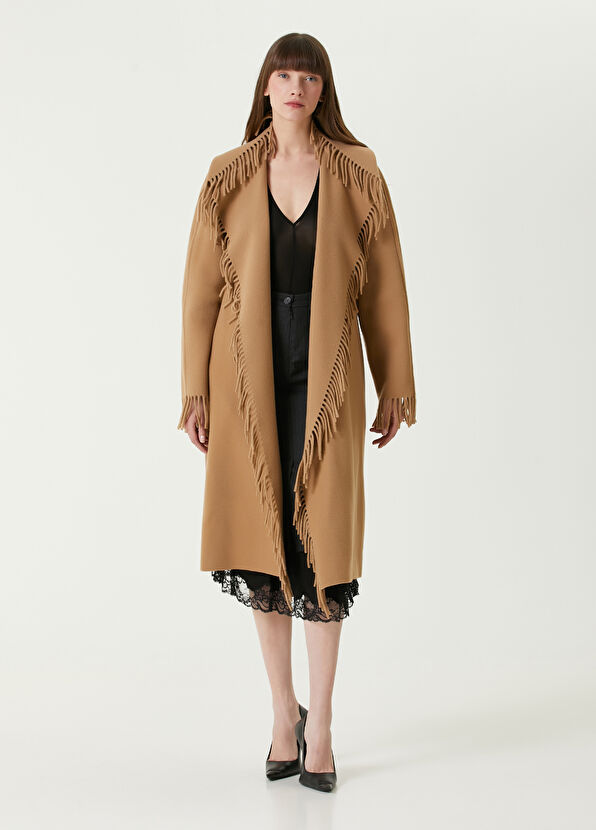 Balenciaga Camel Püskül Detaylı Yün Palto - 1