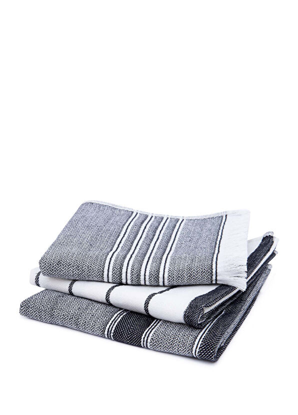 Ecocotton Elis Black Cream Organic Cotton Yarn Dyed Custom Woven 3-Piece Drying Towel Set - 1