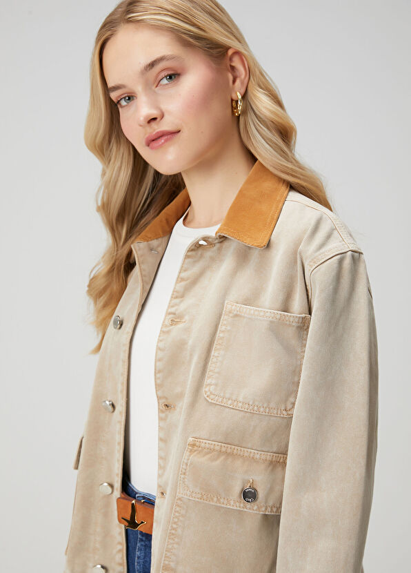 Beymen Club Beige Velvet Collar Denim Jacket - 2