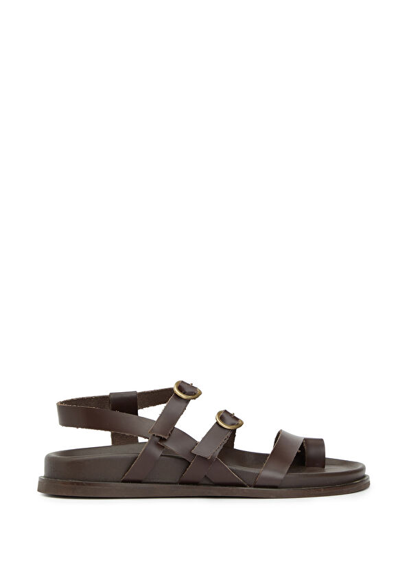 Beymen Club Kahverengi Amorf Tokalı Kadın Deri Sandalet - 1