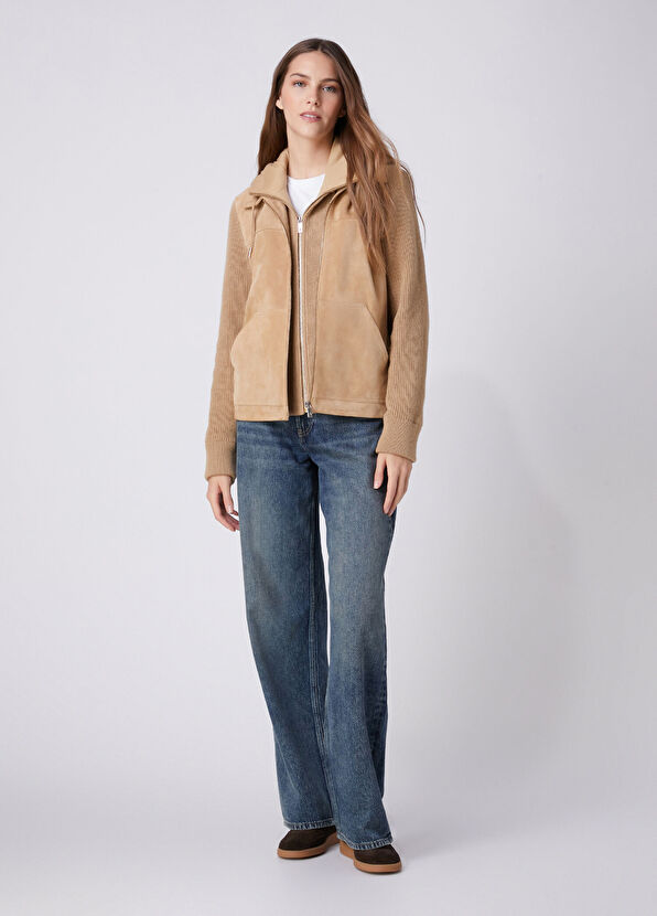 Beymen Club Camel Hooded Leather Jacket - 3