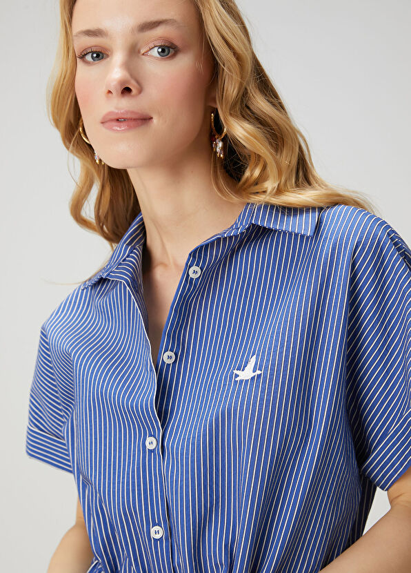 Beymen Club Mavi Çizgi Desenli Mini Gömlek Elbise - 2