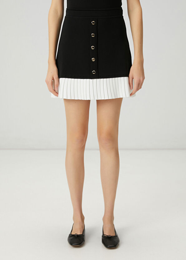 Beymen Club Siyah Pileli Garnili Mini Triko Etek - 3