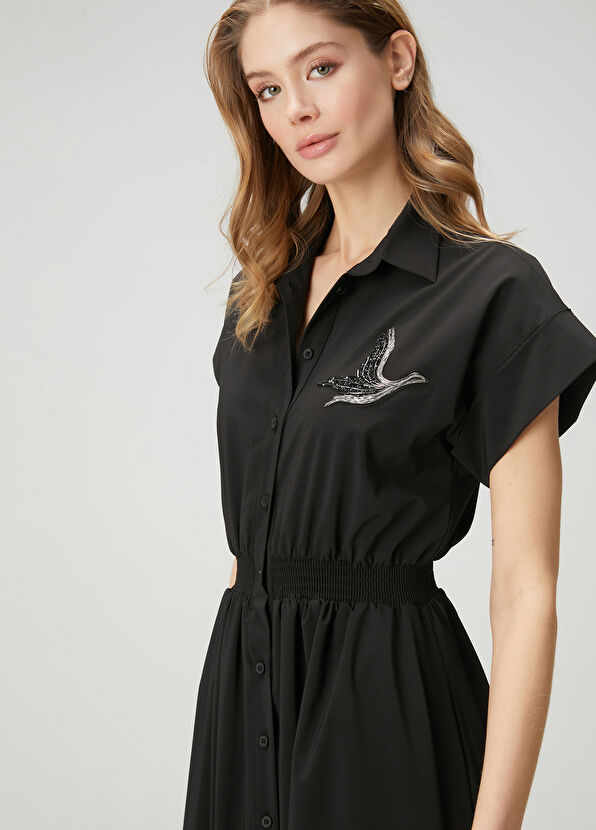 Beymen Club Siyah İşlemeli Midi Gömlek Elbise - 2