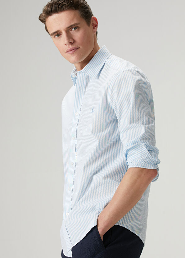 Beymen Club Comfort Fit Mavi Beyaz Çizgili Gömlek - 4
