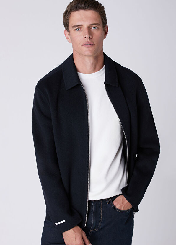 Beymen Club Lacivert Silik Çizgi Desenli Handmade Yün Ceket - 2