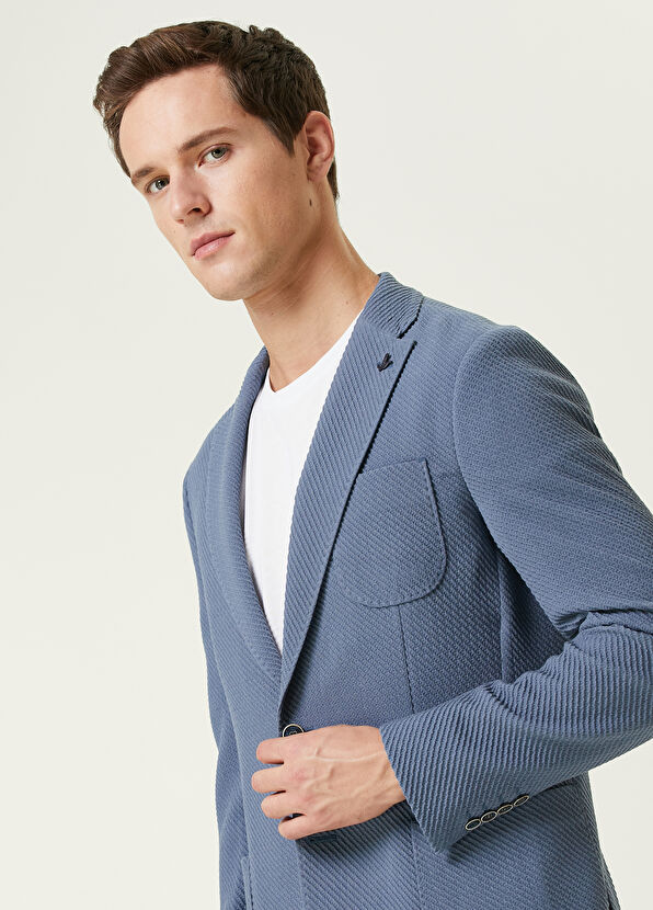 Beymen Club Indigo Diyagonal İri Dokulu Örme Ceket - 2