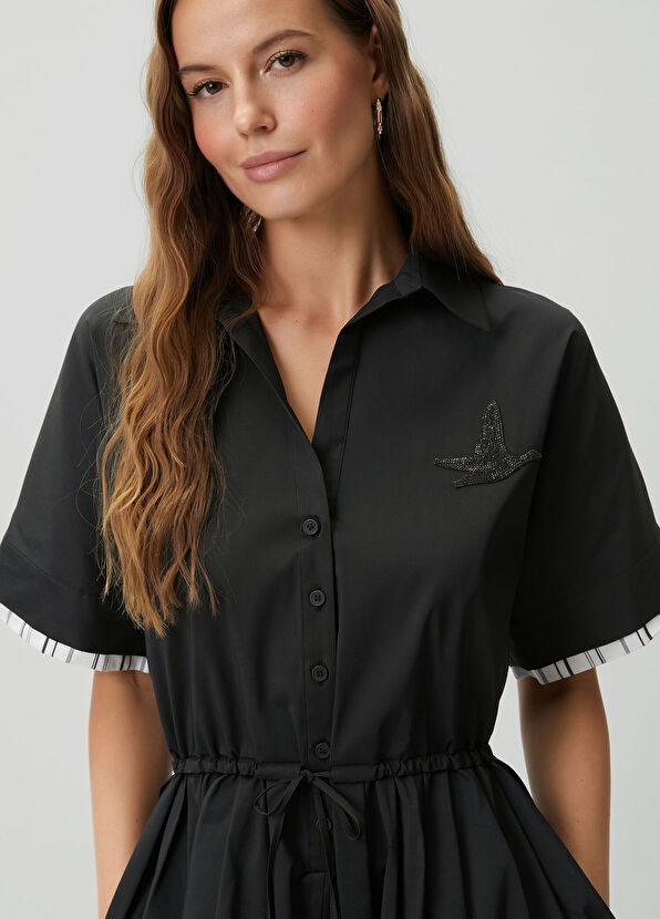 Beymen Club Siyah Taş Logolu Mini Gömlek Elbise - 3