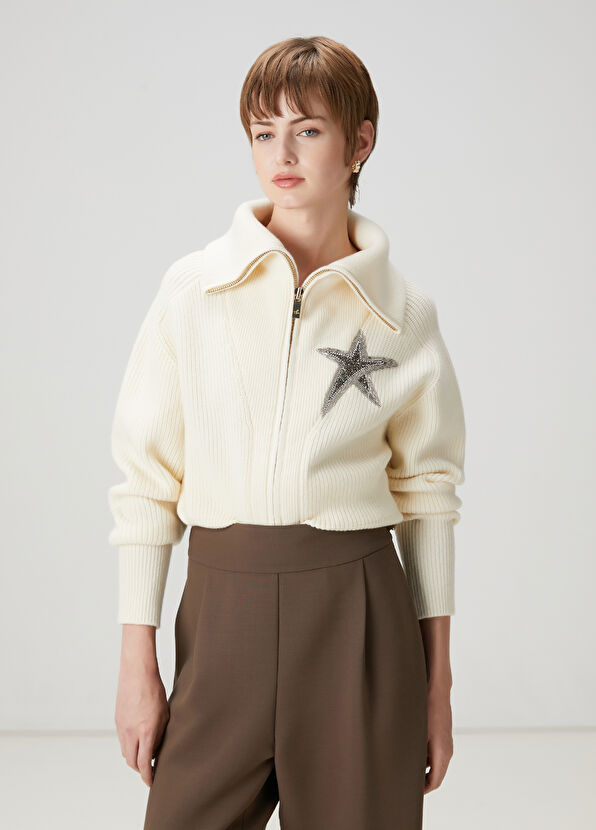 Beymen Club Ecru Embroidered Wool Cardigan - 1