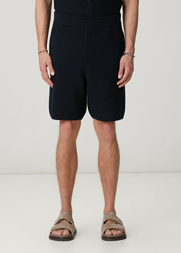 Beymen Club Navy Blue Waffle Textured Knit Shorts - 2