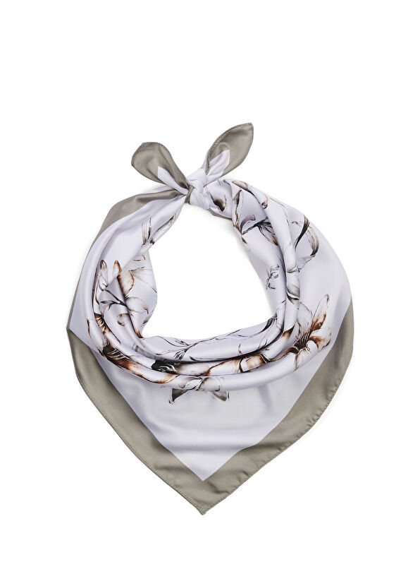 Beymen Club Cream Beige Patterned Women's Satin Scarf - 2