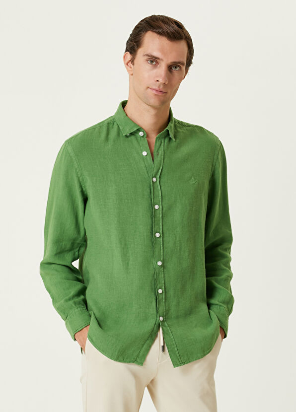 Beymen Club Comfort Fit Yeşil Keten Gömlek - 1