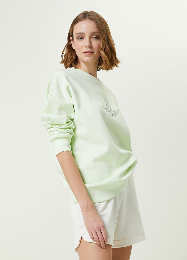 Beymen Club Green Scribble Bird Embroidered Oversized Sweatshirt - 1