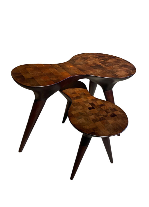 Enigma Furniture Bellini Kahverengi Ahşap 2'li Zigon Sehpa Seti - 1