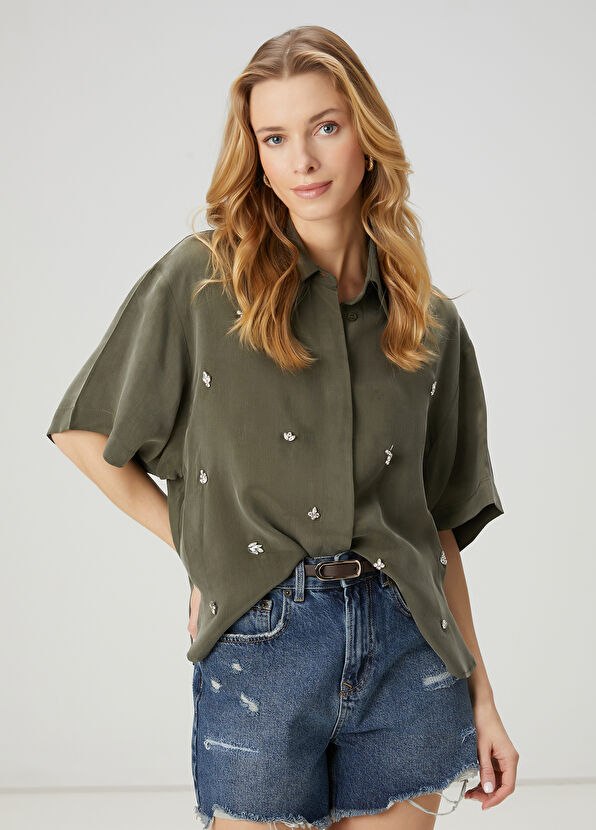 Beymen Club Khaki Stone Embroidered Shirt - 4