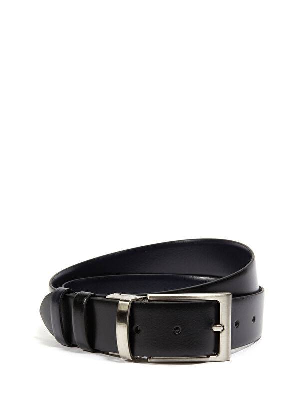 Beymen Club Siyah Lacivert Çift Tokalı Erkek Deri Kemer - 1