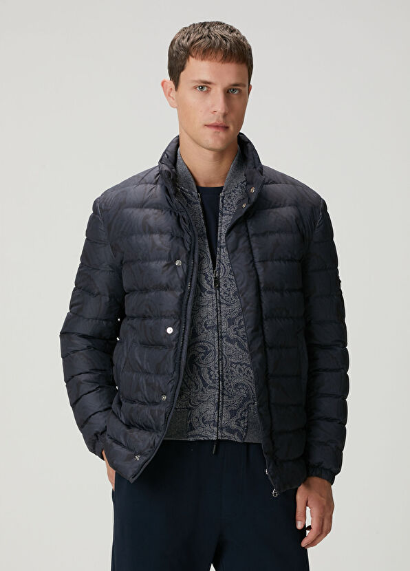 Lacivert Desenli Kapitoneli Mont - Görsel 3