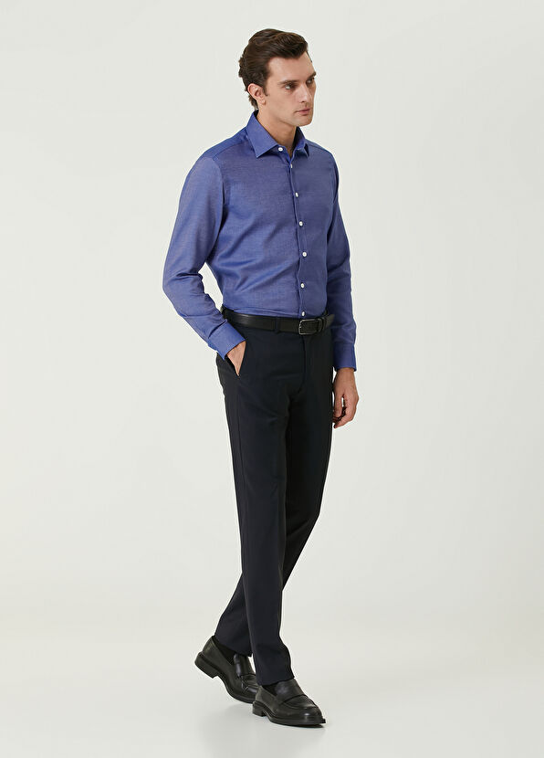 Beymen Club Comfort Fit Lacivert Armürlü Non-iron Gömlek - 3