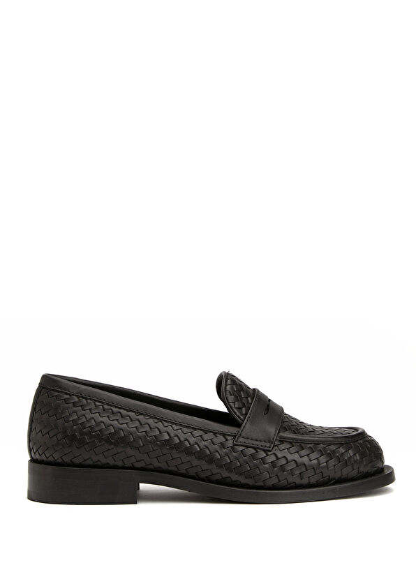 Beymen Club Black Knit Textured Women's Leather Loafer - 1