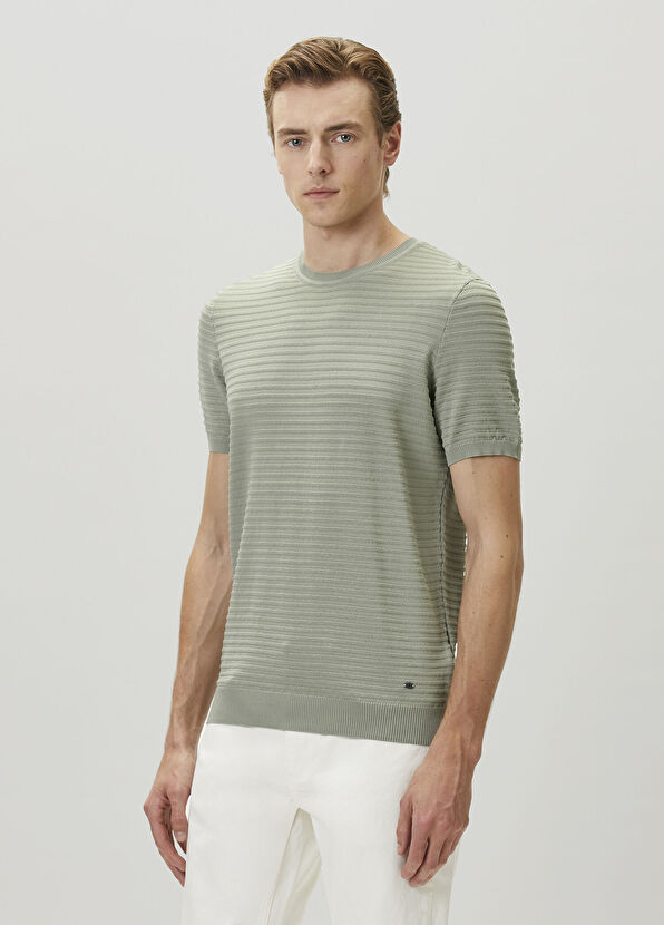 Beymen Club Green Knitted Textured Short Sleeve Sweater - 3