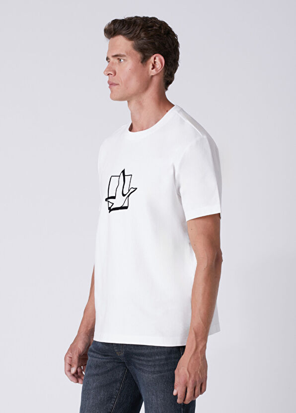 Beymen Club Relax Fit Kırık Beyaz Kare Kaz Baskılı T-shirt - 4