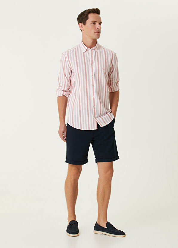 Beymen Club Slim Fit Brick Striped Organic Cotton Shirt - 3