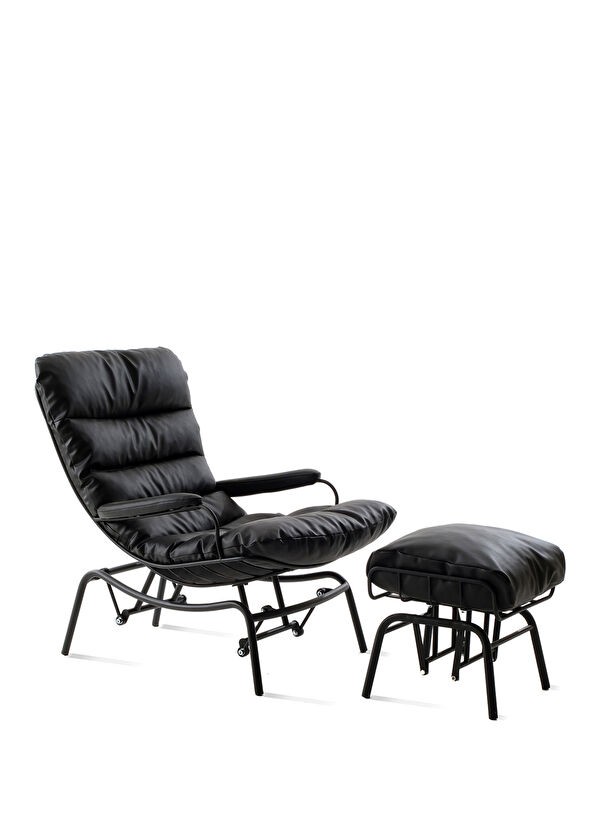 Sürton Yeke Siyah Deri Puflu Sallanır Tv Koltuğu - 1