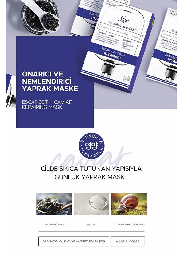Elensilia Intracell Caviar Repairing Mask Escargot Havyar Nem Desteği Sunan Ve Rahatlatıcı Yaprak Kağıt Yüz Maskesi 25 ml - 2
