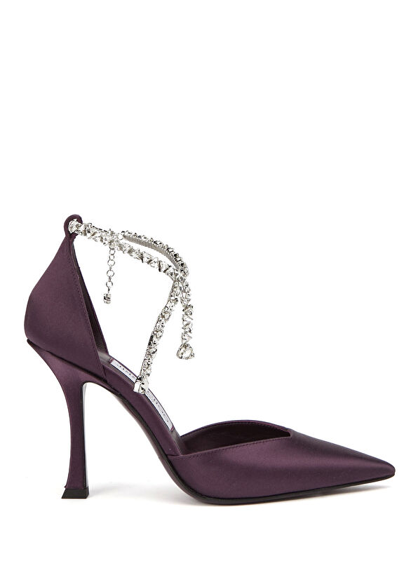 Jimmy Choo Stevie Purple Stone Embellished Satin High Heel Sh - 1
