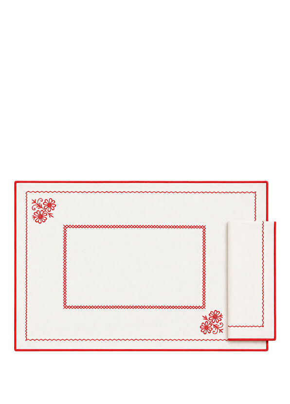 Mariaida Home Mariaida Home Berço Red and White Linen Placemat and Napkin Set - 1